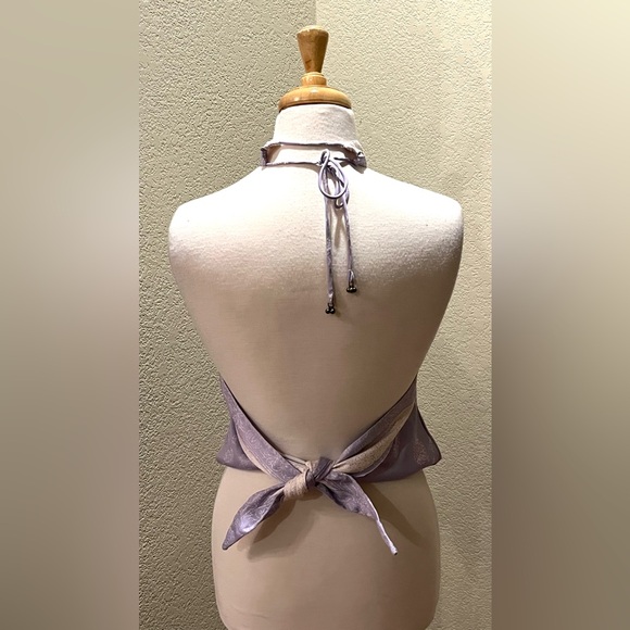 Free People 1 Thing Halter Tank Paisley Lilac Purple Floral Print Tie Bodysuit S - Picture 8 of 12